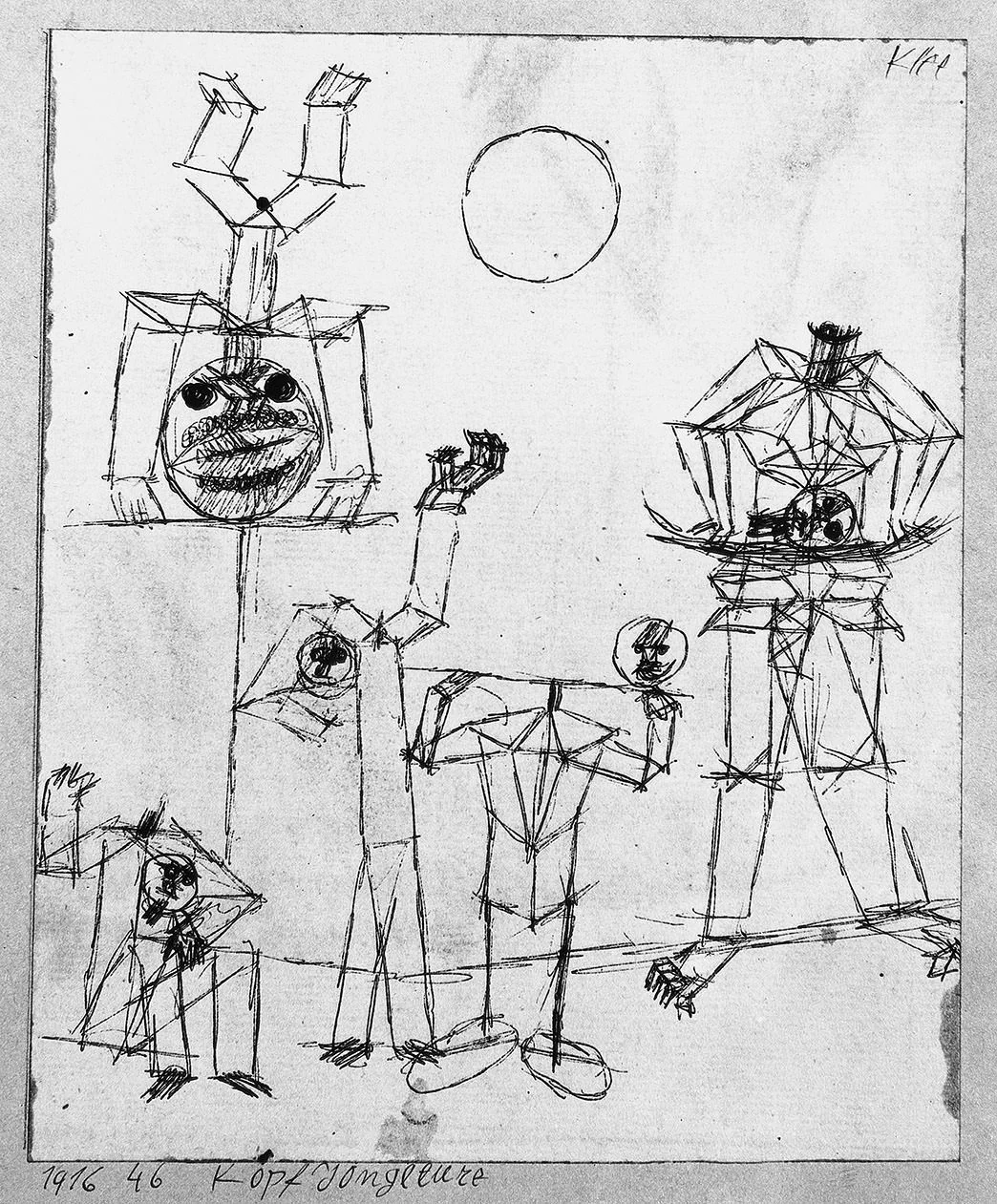 Abb. 38 Paul Klee, Kopf Jongleure, 1916, 46 , Feder auf Papier auf Karton , 17 x 14 cm , Standort unbekannt © Zentrum Paul Klee, Bern, Archiv