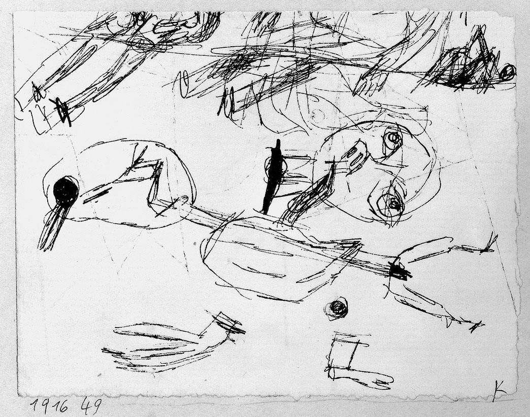 Abb. 39 Paul Klee, Tote ganz und teilweise, (Kleinigkeit), 1916, 49 , Feder auf Papier auf Karton , 7 x 9,5 cm, Standort unbekannt © Zentrum Paul Klee, Bern, Archiv