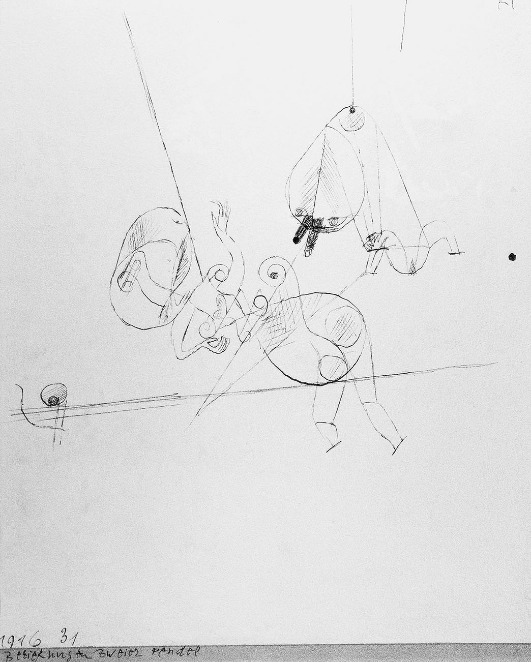 Abb. 45 Paul Klee, Beziehungen zweier Pendel, 1916, 31 , Feder auf Papier auf Karton , 19,1 x 15,5 cm , Galleria Sacchetti, Ascona © Zentrum Paul Klee, Bern, Archiv