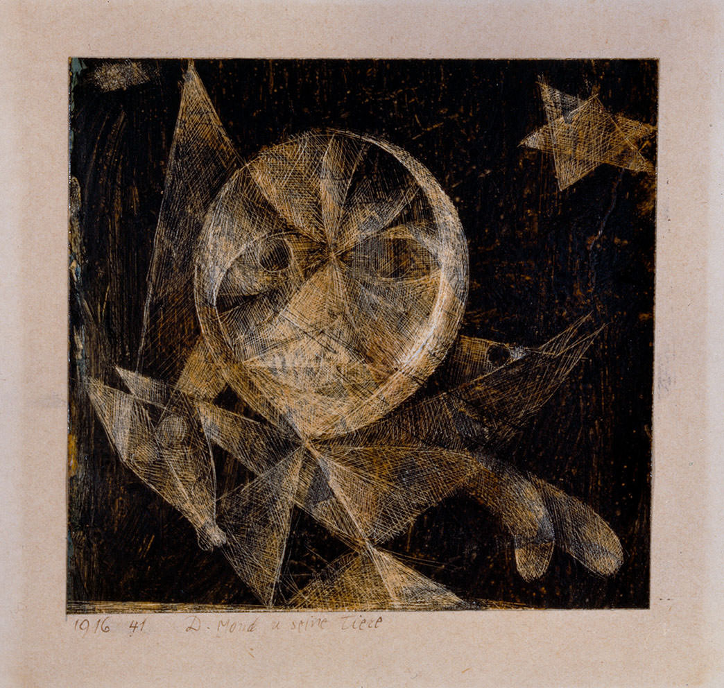 Abb. 50 Paul Klee, D. Mond u. seine Tiere, 1916, 41 , Ritzzeichnung auf Papier auf Karton, 10,6 x 11,4 cm , Saarland Museum, Stiftung Saarländischer Kulturbesitz, Saarbrücken ©Saarlandmuseum Saarbrücken, Raphael Maass