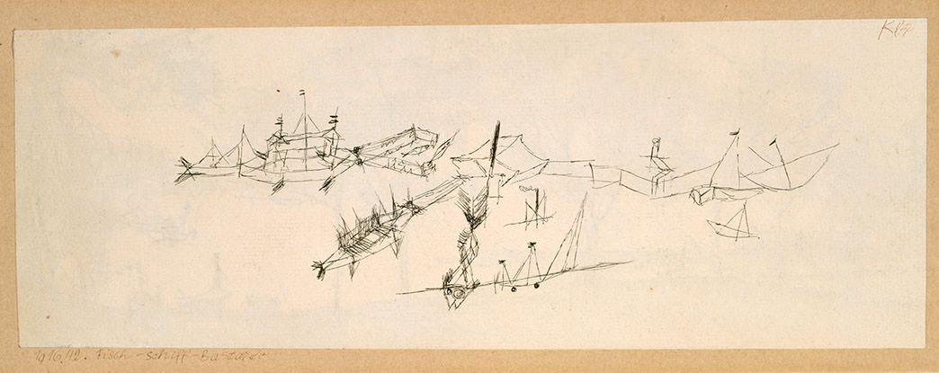 Abb. 55 Paul Klee, Fisch-Schiff-Bastarde, 1916, 42 , Feder auf Papier auf Karton , 9,4/9,9 x 27/27,2 cm , Privatbesitz © Zentrum Paul Klee, Bern, Archiv