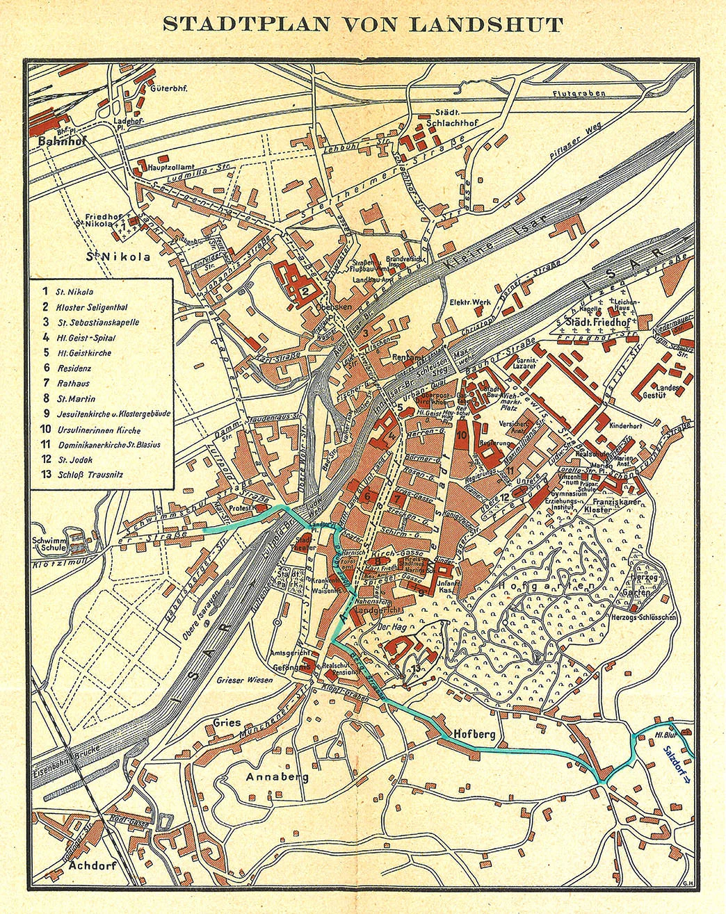 Abb. 60 Stadtplan von Landshut. Beilage von: Alexander Heilmeyer, Landshut und Umgebung, München; Knorr & Hirth, ca. 1910 