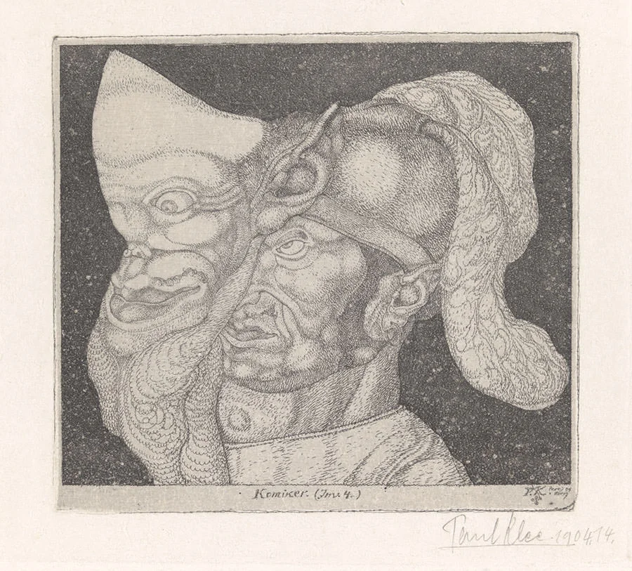 Abb. 15 Paul Klee Komiker . , 1904, 14, Radierung und Aquatinta auf Zink auf festem Velin, Druck von der verkleinerten Platte, unnumeriert (Zustand II a), 15.3 x 16.8 cm, Zentrum Paul Klee ©Zentrum Paul Klee, Bern, Bildarchiv