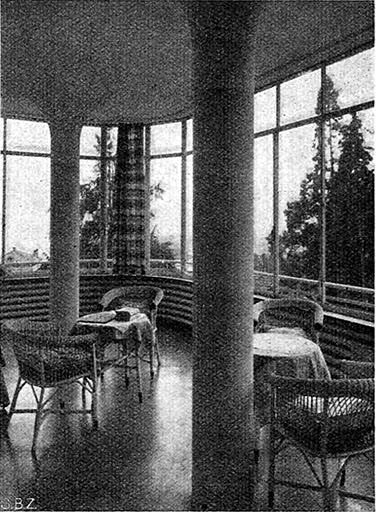  Abb.&nbsp;19  Klinik S. Agnese, Muralto, Tagesraum in der Südwestecke , 1938, Fotograf: E. Steinemann, in: Schweizerische Bauzeitung 111/112 (1938), S.17, Abb. 6 