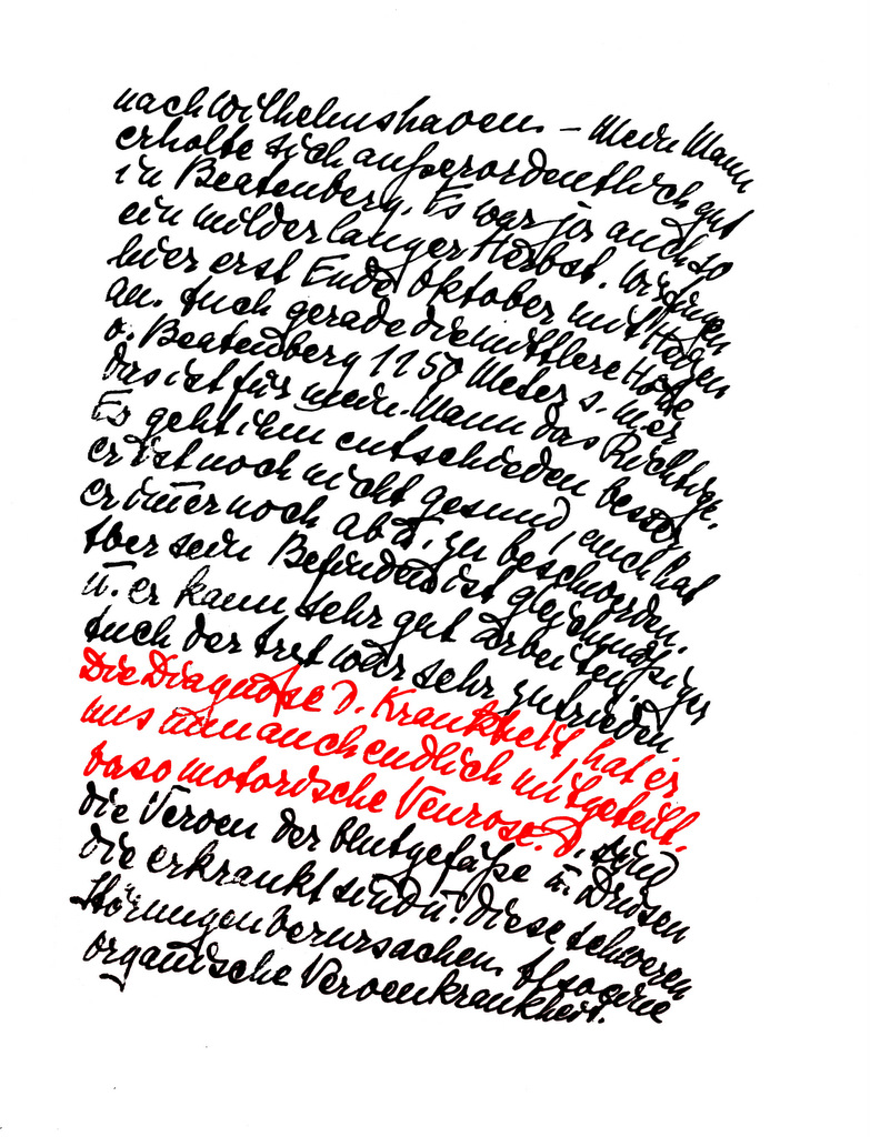  Abb. 13  Brief von Lily Klee an Gertrud Grote, 17.12.1938 mit Diagnose (rot markiert).&nbsp;  © Zentrum Paul Klee, Bern, Archiv. 