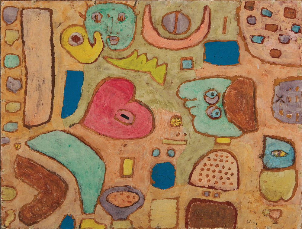  Abb. 16  Paul Klee, das kranke Herz 1939, 382 (A2), pastose Wasserfarben (mit Kleister gebunden) Pappe; Tafel, Kleisterfarbe auf Karton auf Keilrahmen genagelt, 40,7 x 54 cm, Signiert unten rechts, Signatur von Klee nachgezogen: »Klee«, Moeller Fine