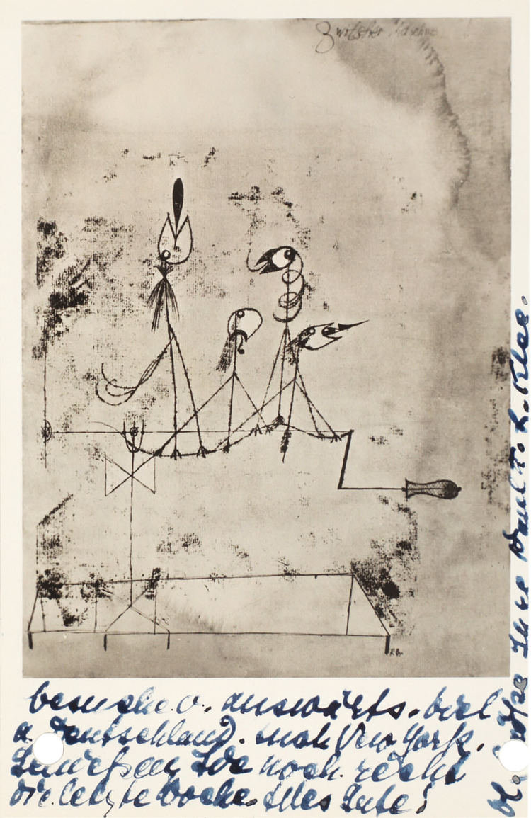  Abb. 15A u. 15B  Postkarte zur Ausstellung »Entartete Kunst« mit dem Aquarell  Die Zwitscher-Maschine  1922, 47, (recto, verso) von Lily Klee, Bern an Hermann und Margrit Rupf, 23.6.1938, Kunstmuseum Bern, Hermann und Margrit Rupf Stiftung, Archiv  