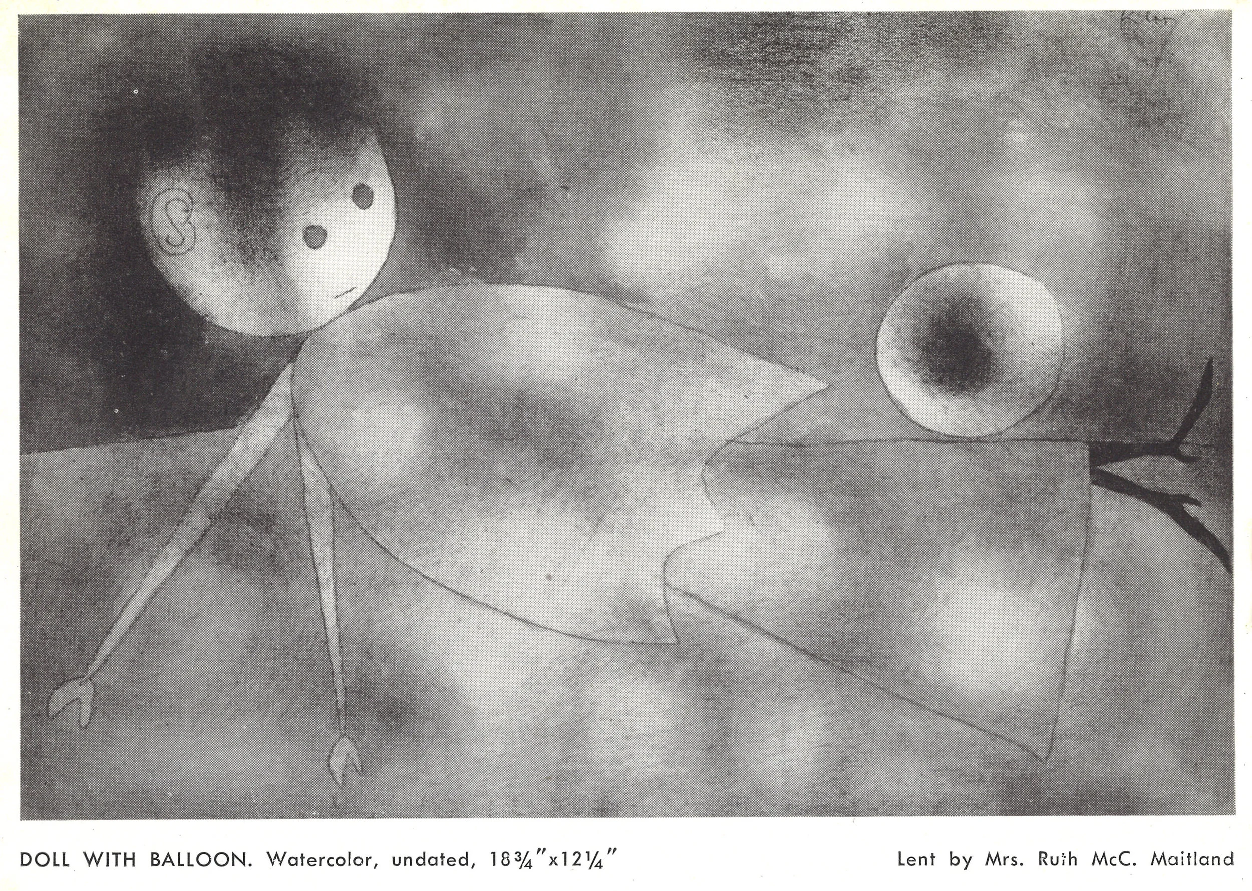 Abb. 1 Paul Klee, Ball und Puppe , 1934, 145 (R5), Aquarell= und Ölfarben Ingres d'arches; Blatt mehrfarbig, Illustration in: Klee. 30 Years of Paintings, Water Colors, Drawings and Lithographs - and in a Klee-like-mood 2000 Years of Coptic, Persian, Chinese, European and Peruvian Textiles. The Modern Institute of Art, Beverly Hills, 3.9.-6.10.1948, Nr. 69. © Zentrum Paul Klee, Bern, Archiv