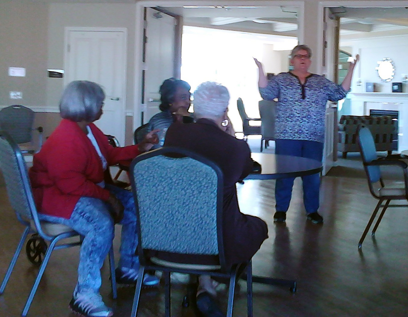 Joyce Johnson of The Breathing Association addresses Elim Manor seniors