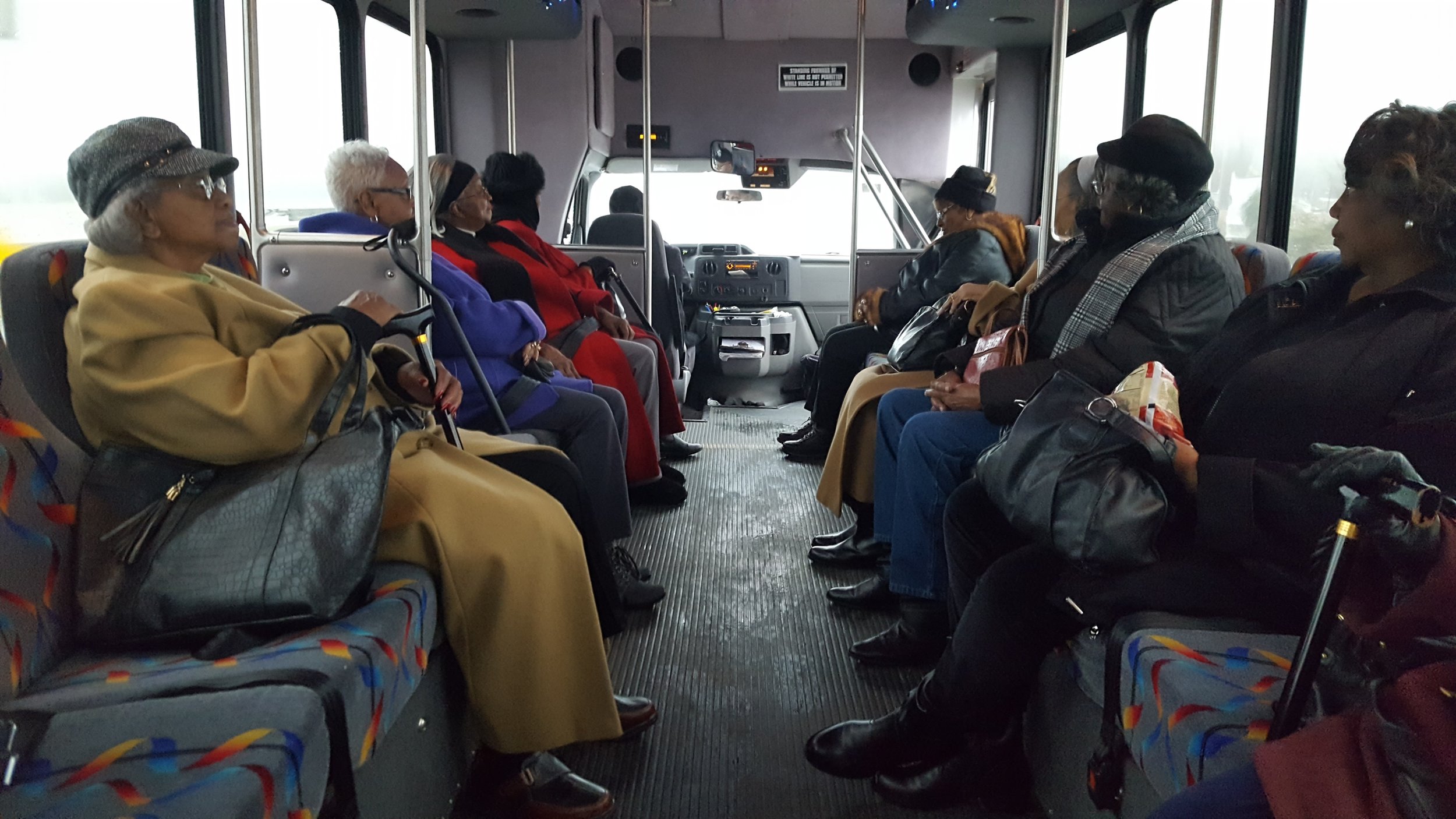 Elim Manor residents head off t o theatrical performance at Grace Polaris Church entitled Living Christmas Trees.