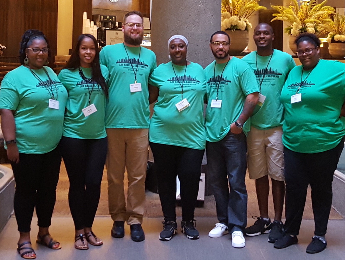 NeighborWorks America CLI attendees from Homeport communities, partners and staff, left to right: Shirley Jessie (Duxberry Landing), Kardina Wiley (CPO), Lawrence Furst II (Homeport), Raushanah Sharrieff (Marsh Run), Josh Martin (Homeport), Mark Childs (Homeport) and Hazel Davis (Duxberry Landing).