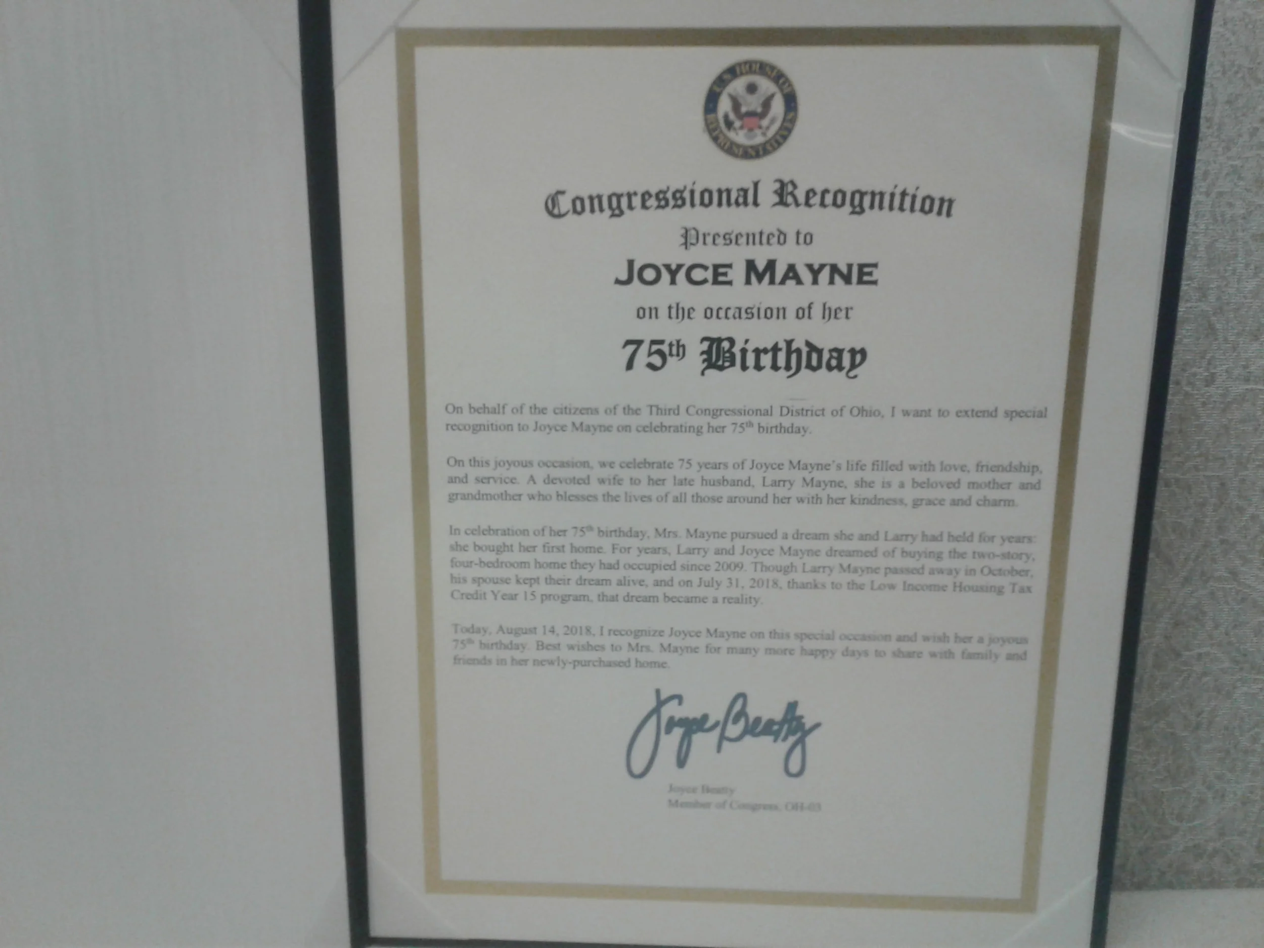 Congressional Recognition for Joyce Mayne.jpg