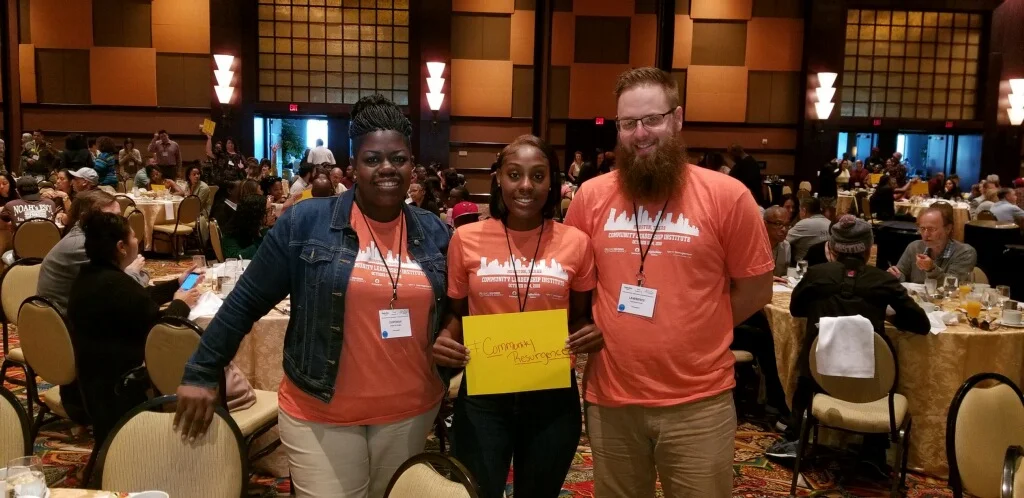 Lakeisha Terry, center, was one of three Homeport residents to attend the 2018 NeighborWorks America Community Leadership Institute. Joining her in photo is Lawrence Furst II, manager of Service Coordination at Homeport, and CPO Management’s Zipporah Hodge, property manager at Homeport’s Marsh Run community.