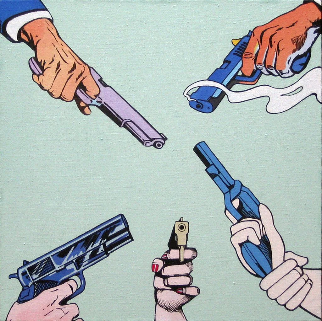 The Members of a Gun Party, 1965, 18 x 18 inches, oil on linen, 2005