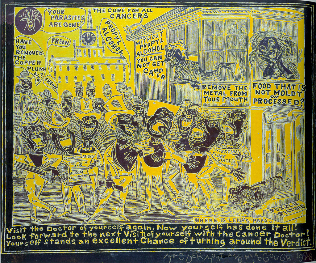 Conspiracy Painting IX, 1928: Three Weeks Cure for Cancer, 30 x 36 inches, oil on linen, 1997