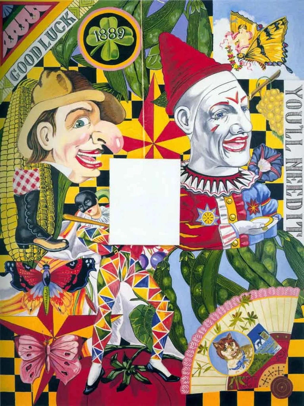 Good Luck-You'll Need It, 1889 , 96 x 72 inches, oil on linen with small white panel and string, 1989