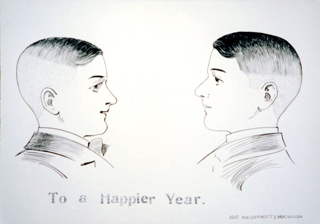 To a Happier Year, 1905 , 22 x 30 inches, mixed media on paper, 2000