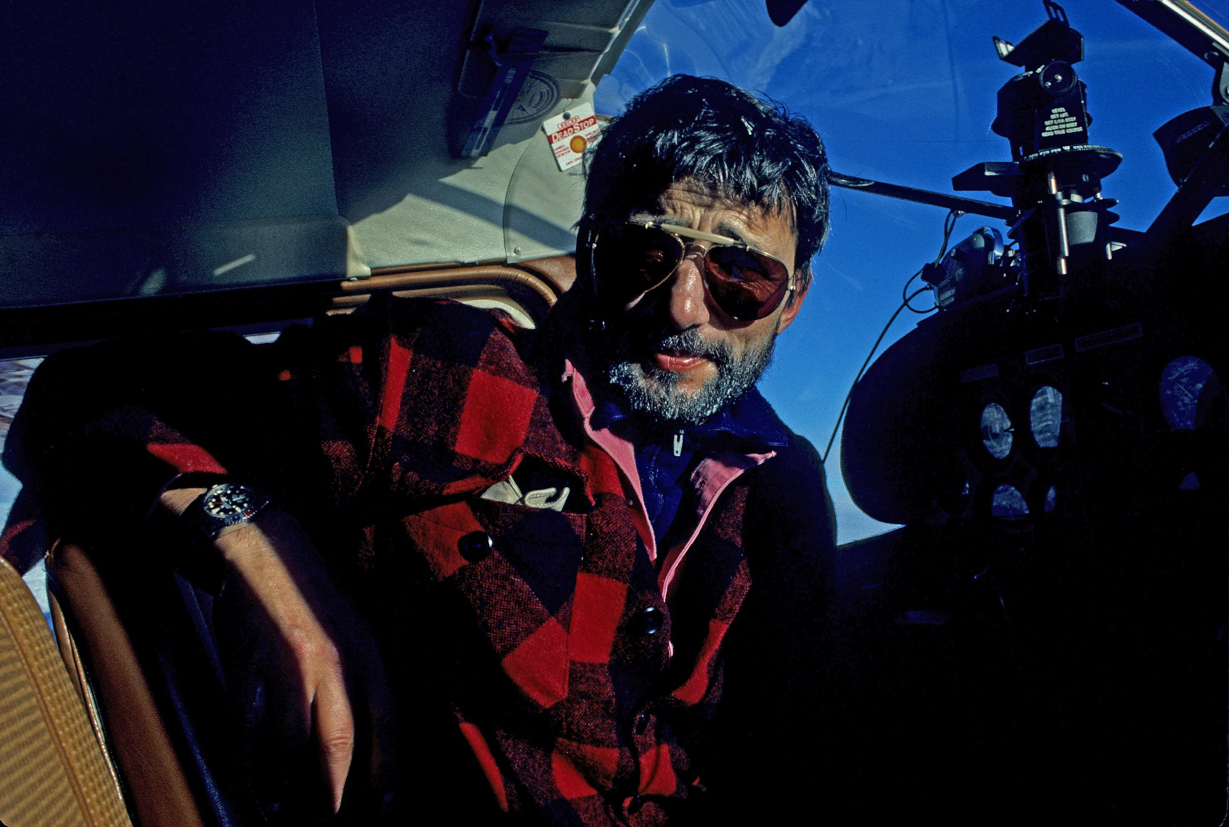 Pilot and co-owner of Adventure Network International Giles Kershaw readies his Cessna to fly from the Patriot Hills base camp, December 1989. Photo: Gordon Wiltsie