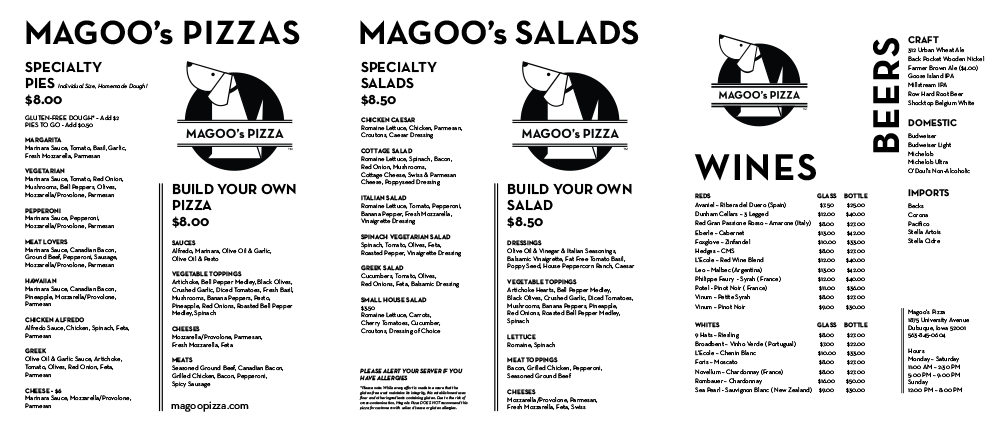 Menu Magoo S Pizza Dubuque Iowa