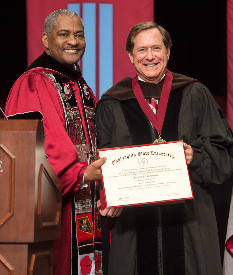   The late Washington State University President Elson S. Floyd and Jordan D. Schnitzer, Washington State University, 2014  
