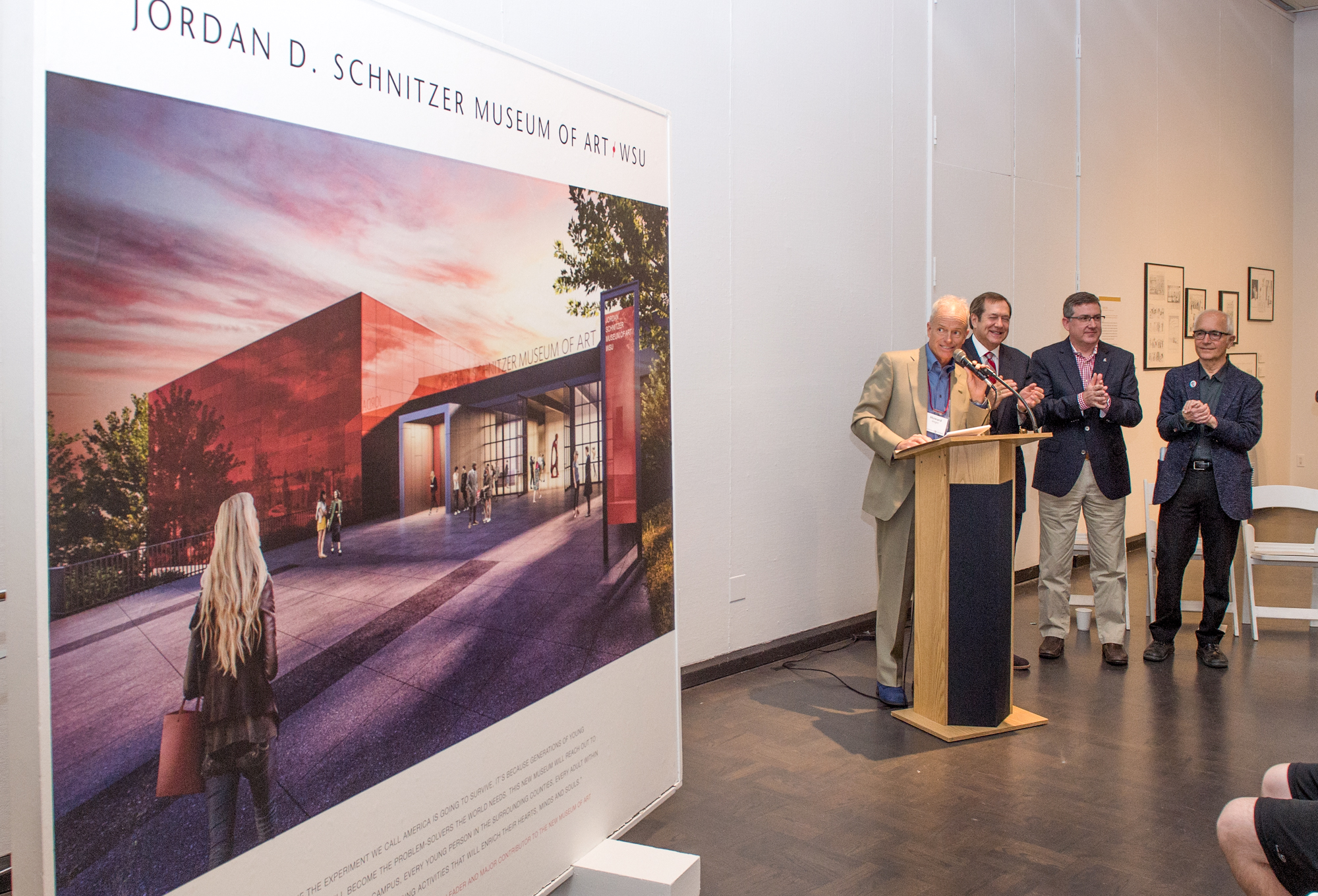 Unveiling the new Jordan Schnitzer Museum of Art/WSU; H.S. Wright III; Jordan D. Schnitzer, Philanthropist; WSU President, Kirk Schulz; Jim Olson, Olson/Kundig 