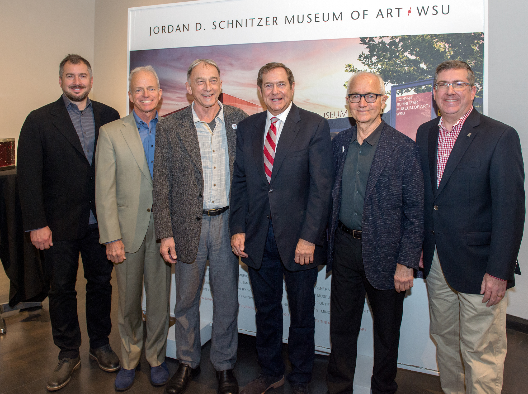 Steven Rainville, Olson/Kundig; H.S. Wright, III; Chris Bruce, Director, Museum of Art/WSU; Jordan D. Schnitzer, Philanthropist; Jim Olson, Olson/Kundig; WSU President, Kirk Schulz