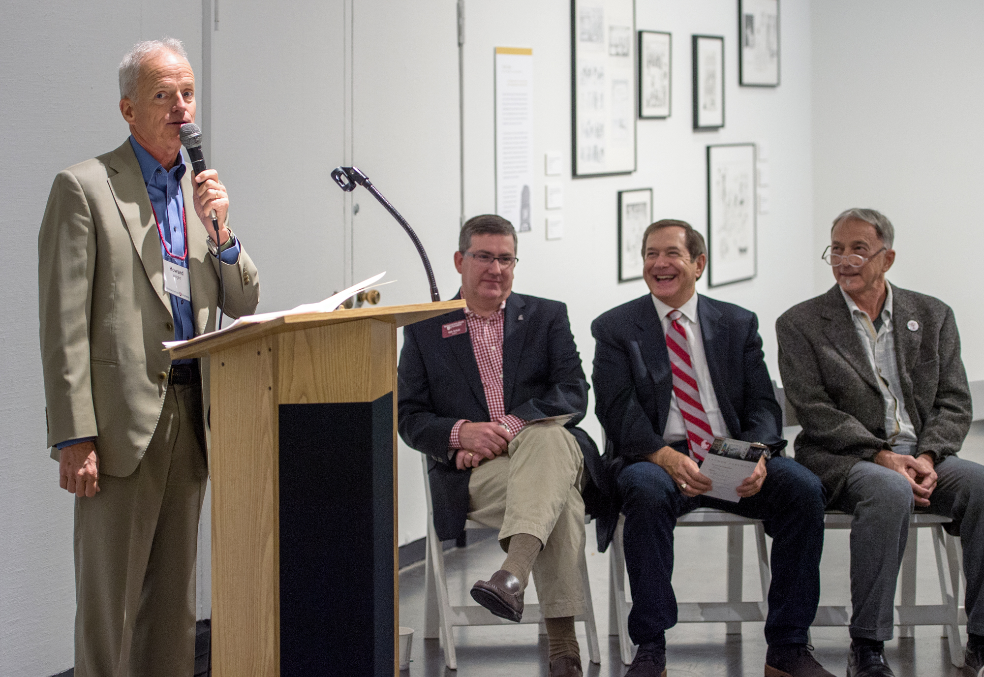 H.S. Wright, III; WSU President, Kirk Schulz; Jordan D. Schnitzer, Philanthropist; Chris Bruce, Director, Museum of Art/WSU