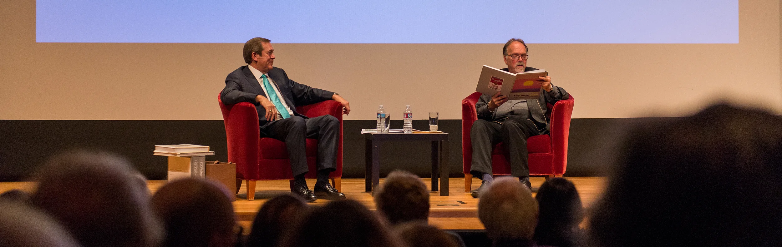 Jordan D. Schnitzer and Rick Axsom discuss Andy Warhol at the Portland Art Museum's lecture, Collecting Warhol: A Conversation with Jordan Schnitzer , 2016. Photo credit: Michael Robert