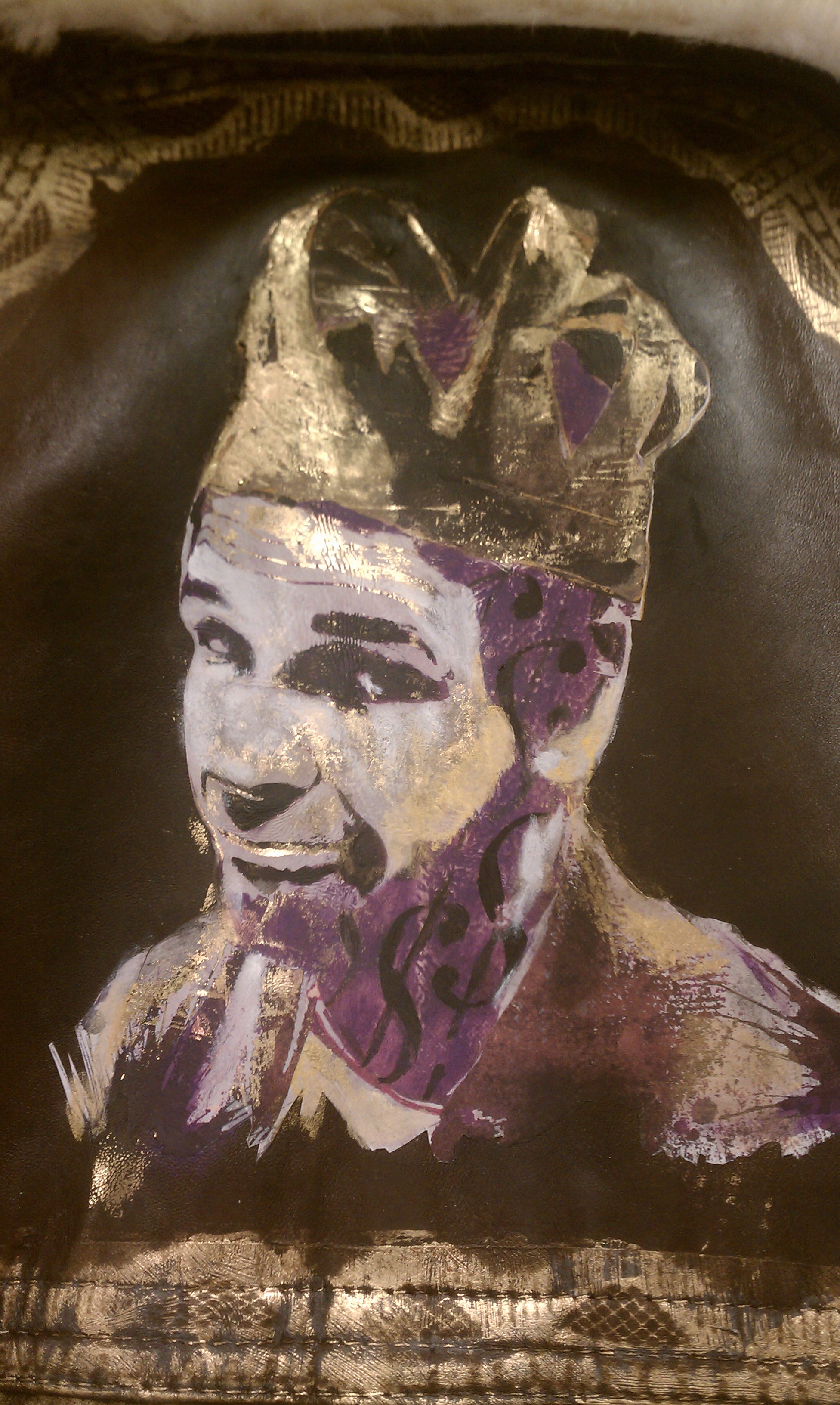 Mixed media on leather for King Jesse in The Unfortunates