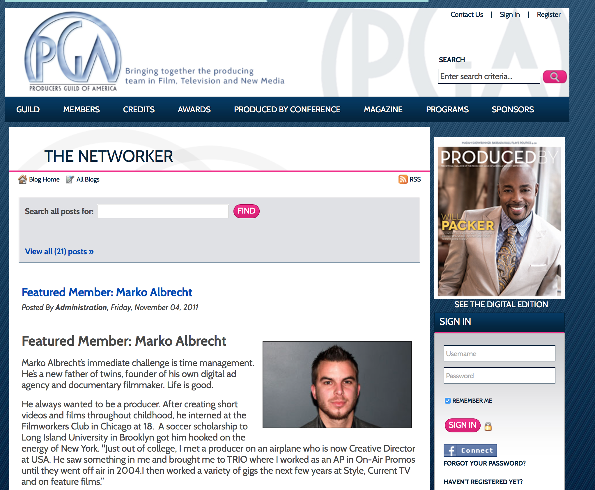 Marko Albrecht in Producers Guild of America THE NETWORKER
