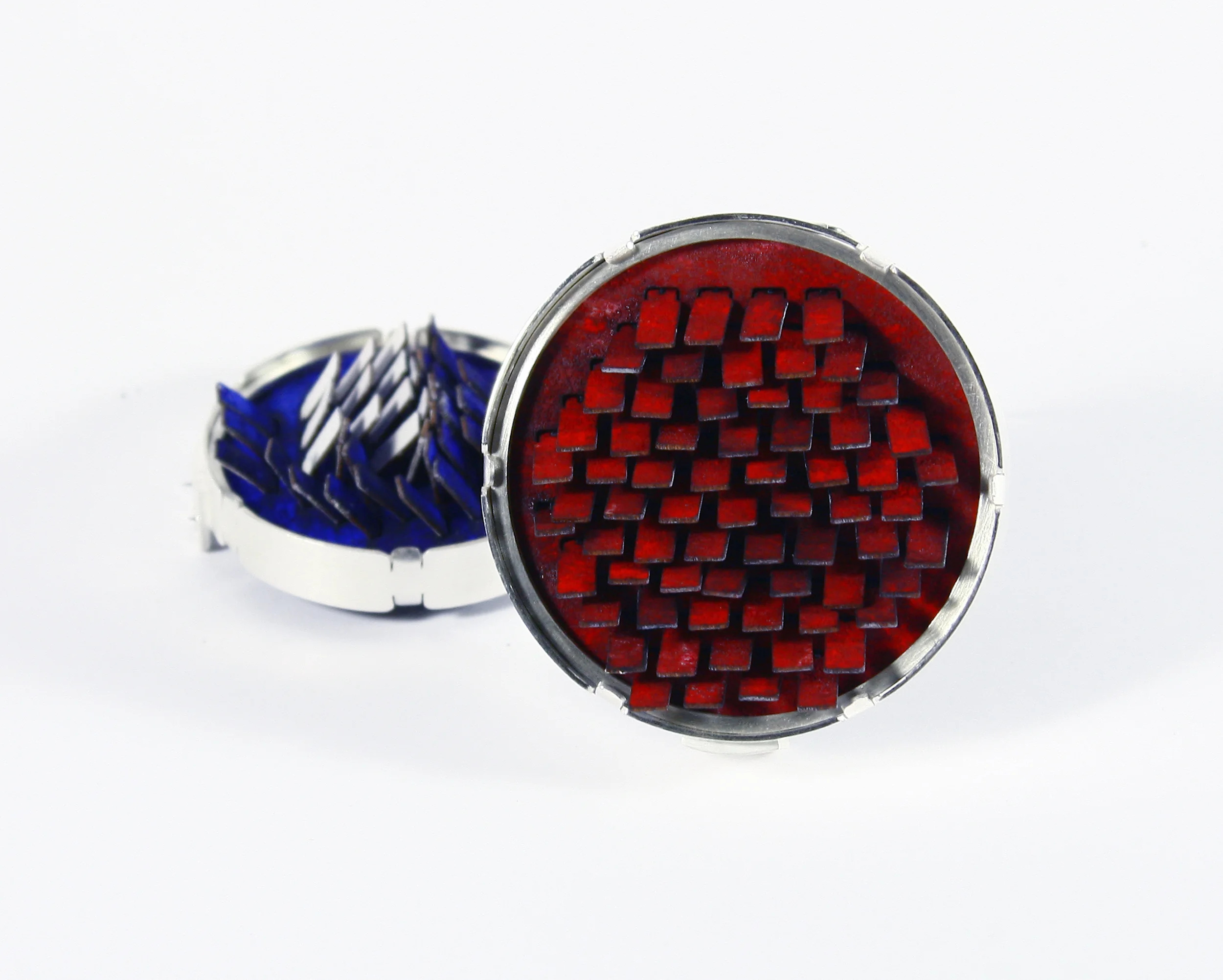 Coming and Going, 2015 | Sterling silver, steel, wood, resin, pigments