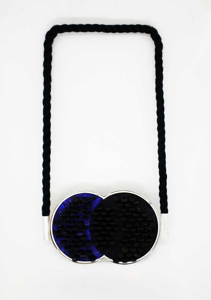 Éclipse, 2015 | Sterling silver, paper, resin, pigments, cotton cord Available at L.A. Pai Gallery