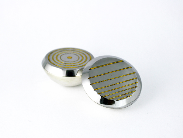Duet, 2013 | Sterling silver, steel, 24k gold leaf, resin