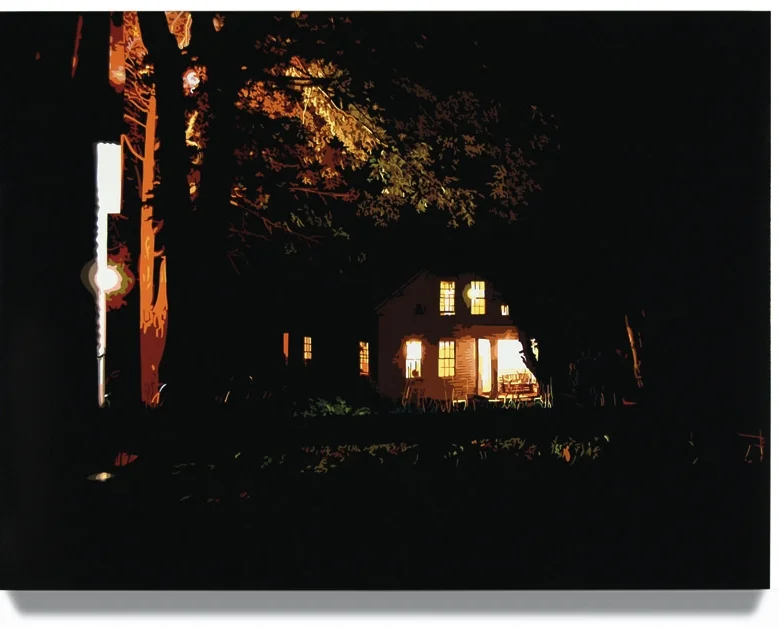 House at Night I (New Milford, CT) 2006, 45 x 60, Oil enamel on canvas