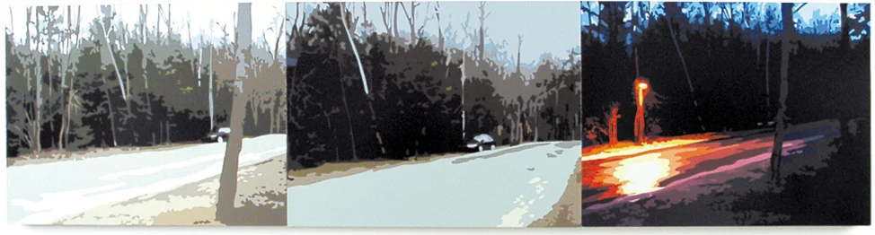  Canyon Ranch Road , 2002, Triptych, Oil Enamel on Canvas