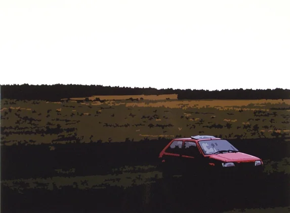  Red Car , 32 x 43 , Oil enamel on canvas
