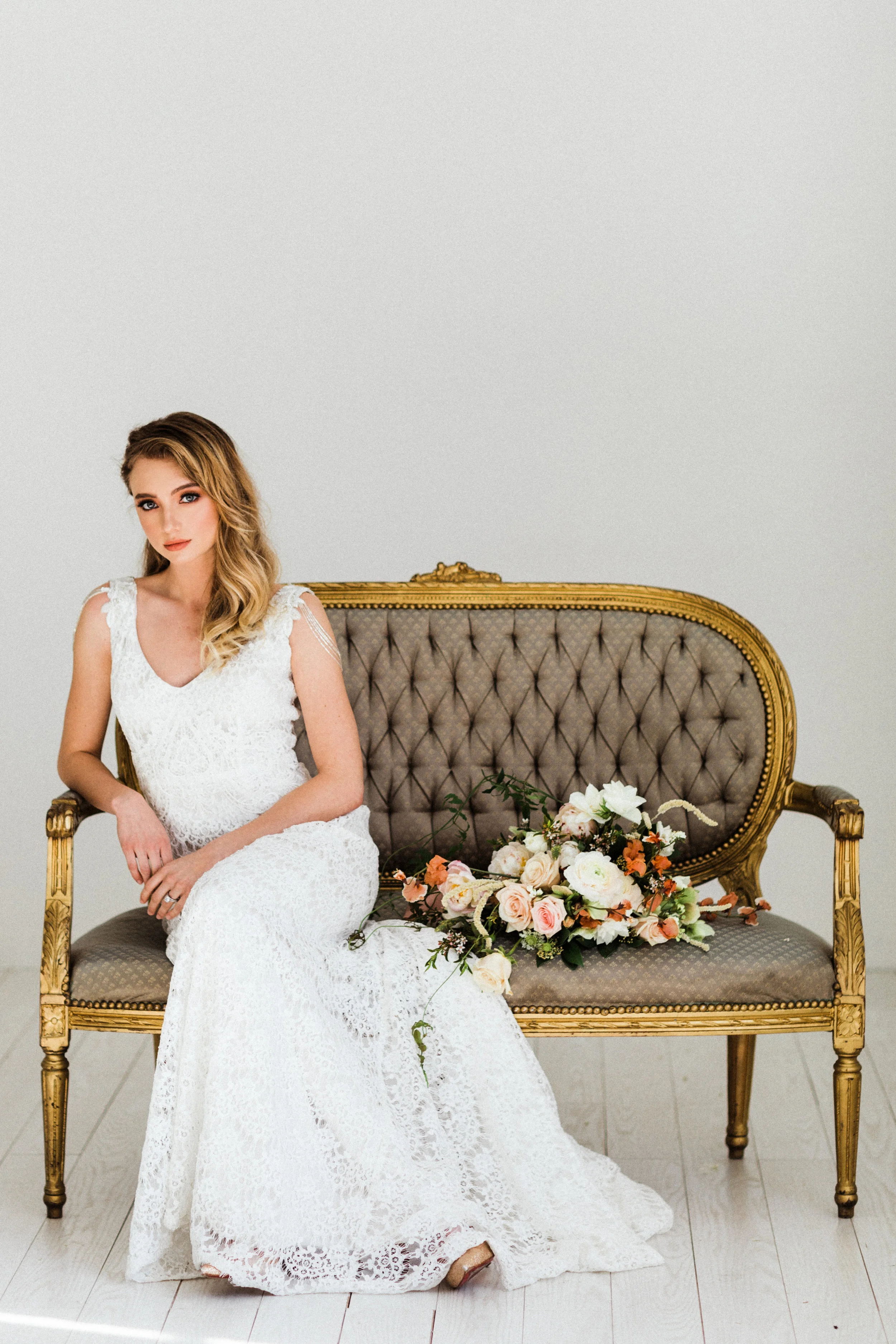 Hair and makeup by Anh Photo by Hubert Huy Photography Planning, Styling, and Florals by Love & Sparrows Events Vintage Rentals by Rent My Dust Dress by A and Be Dallas / Willow by Watters Venue by The Lumen Room Rings by Nasr Jewelers / Tacori Model: Kennedy Micall