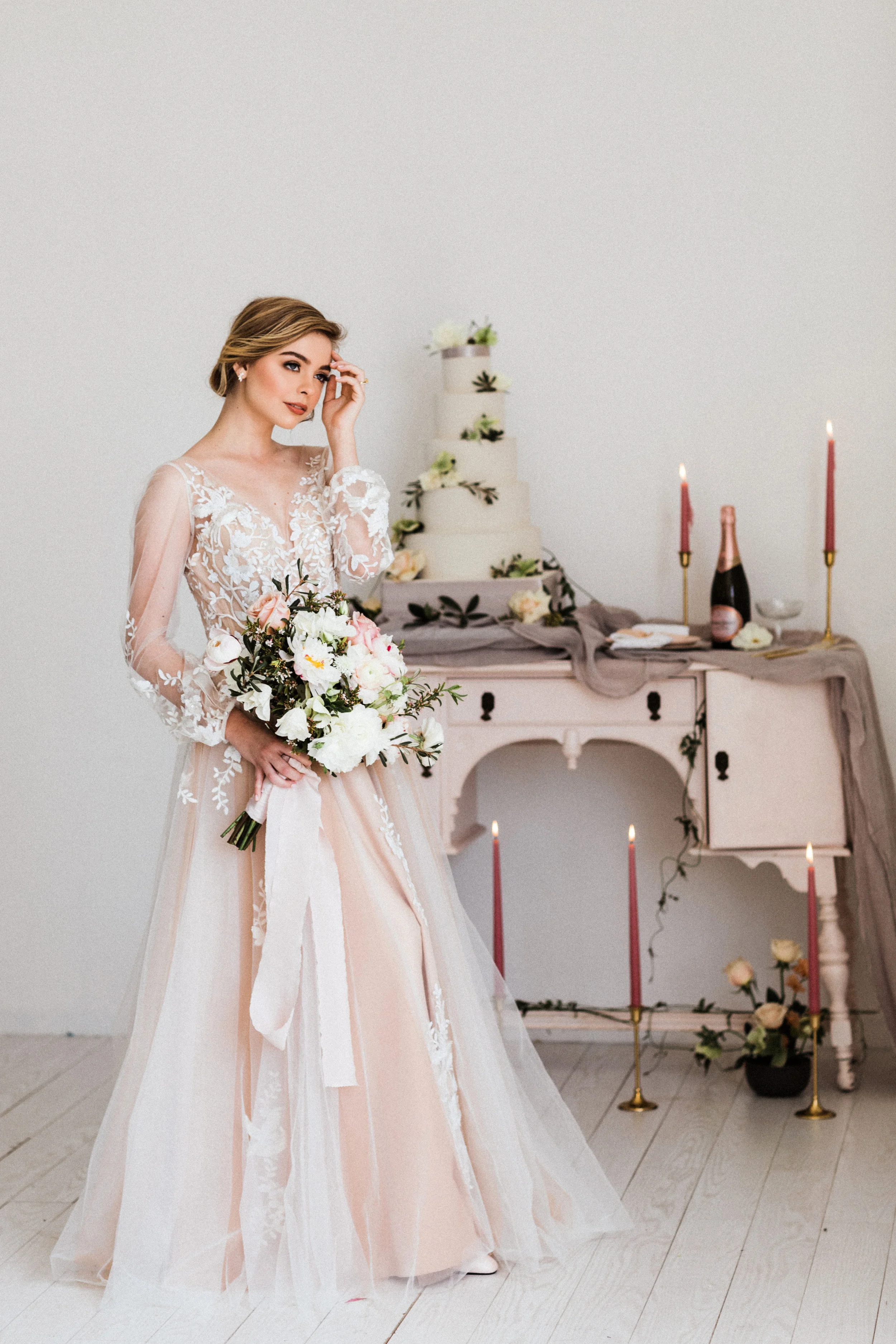 Hair and makeup by Anh Photo by Hubert Huy Photography Planning, Styling, and Florals by Love & Sparrows Events Vintage Rentals by Rent My Dust Dress by A and Be Dallas / Willow by Watters Venue by The Lumen Room Rings by Nasr Jewelers / Tacori Model: Skylar Eisenmann