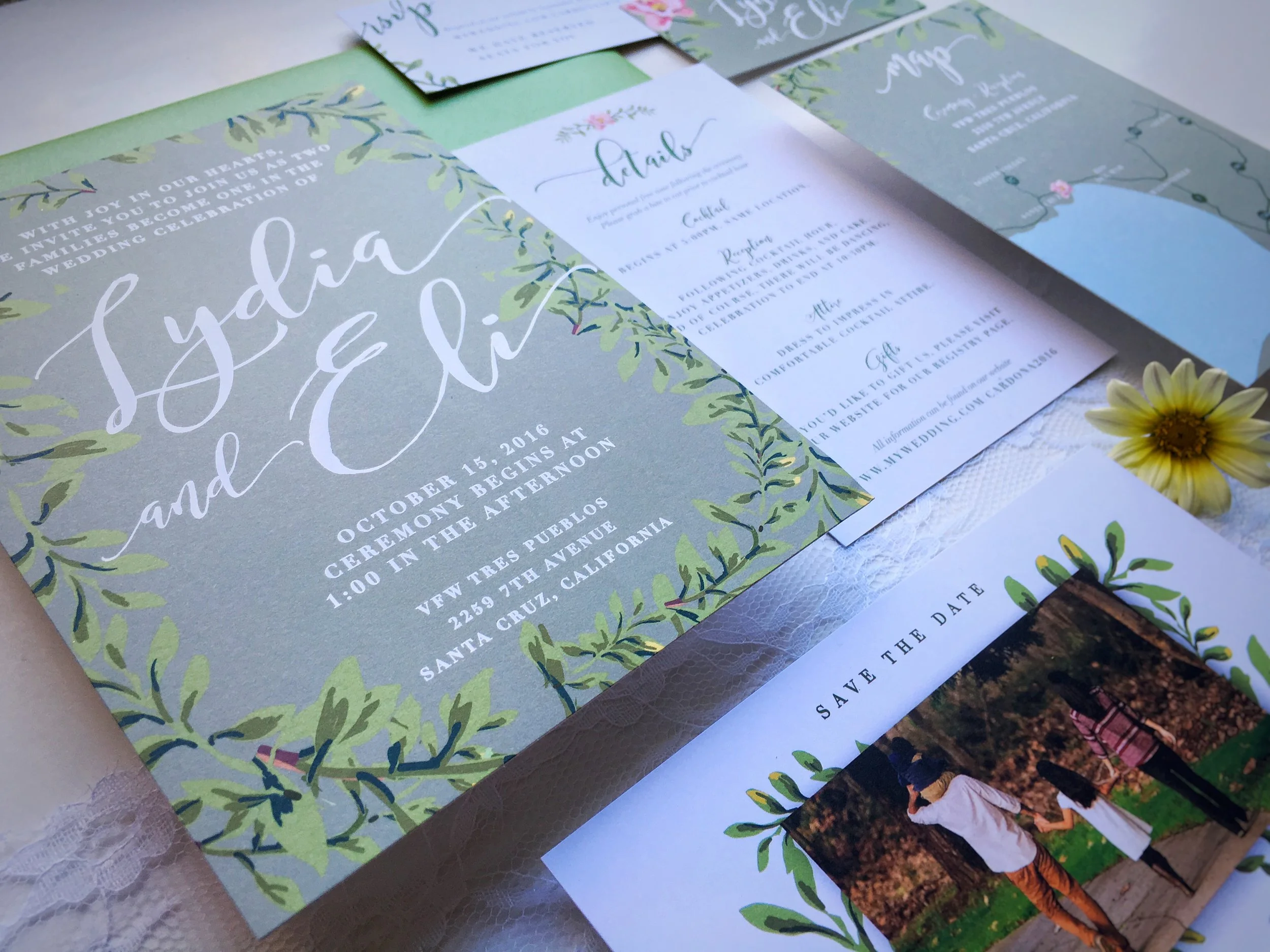 Lydia and Eli Whimsical Rustic Wedding Invitation Suite Detail