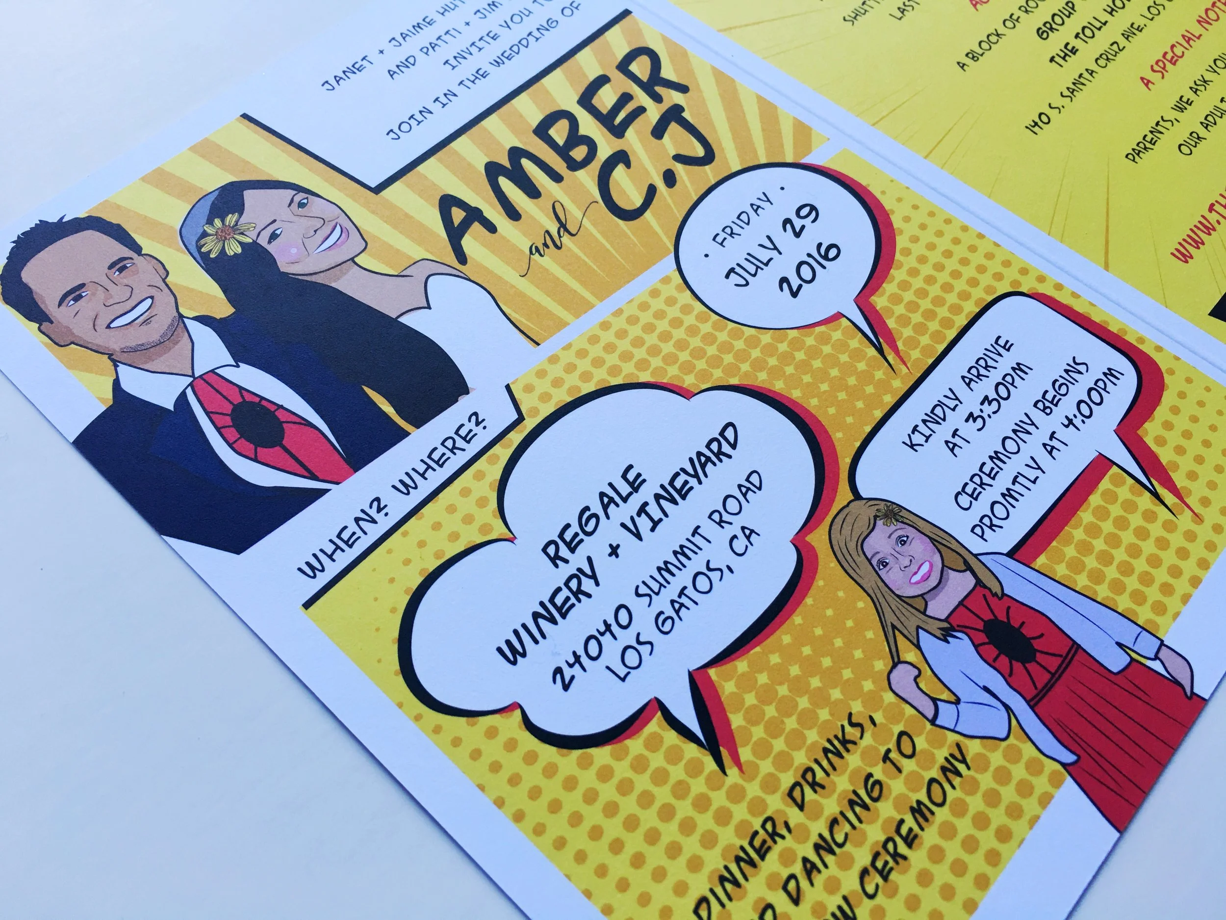 Rita-Alexis-Design-Chris-Amber-Wedding-Invitation-Closeup-SuperHero-Comic-Yellow-Sunflowers-Illustrations.jpg