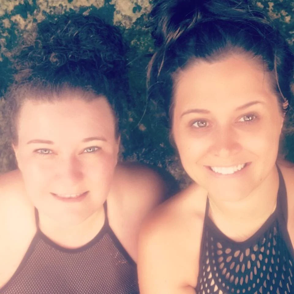 Hannah Miller and Brooke Clay under the Fossil Creek Waterfall.