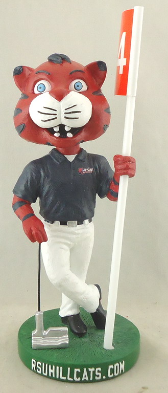 Rogers State Unv - Golfing Mascot 110731, 7inch Trim Bobblehead with Flag.JPG