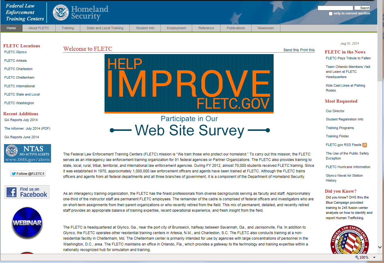 Original FLETC.gov Homepage