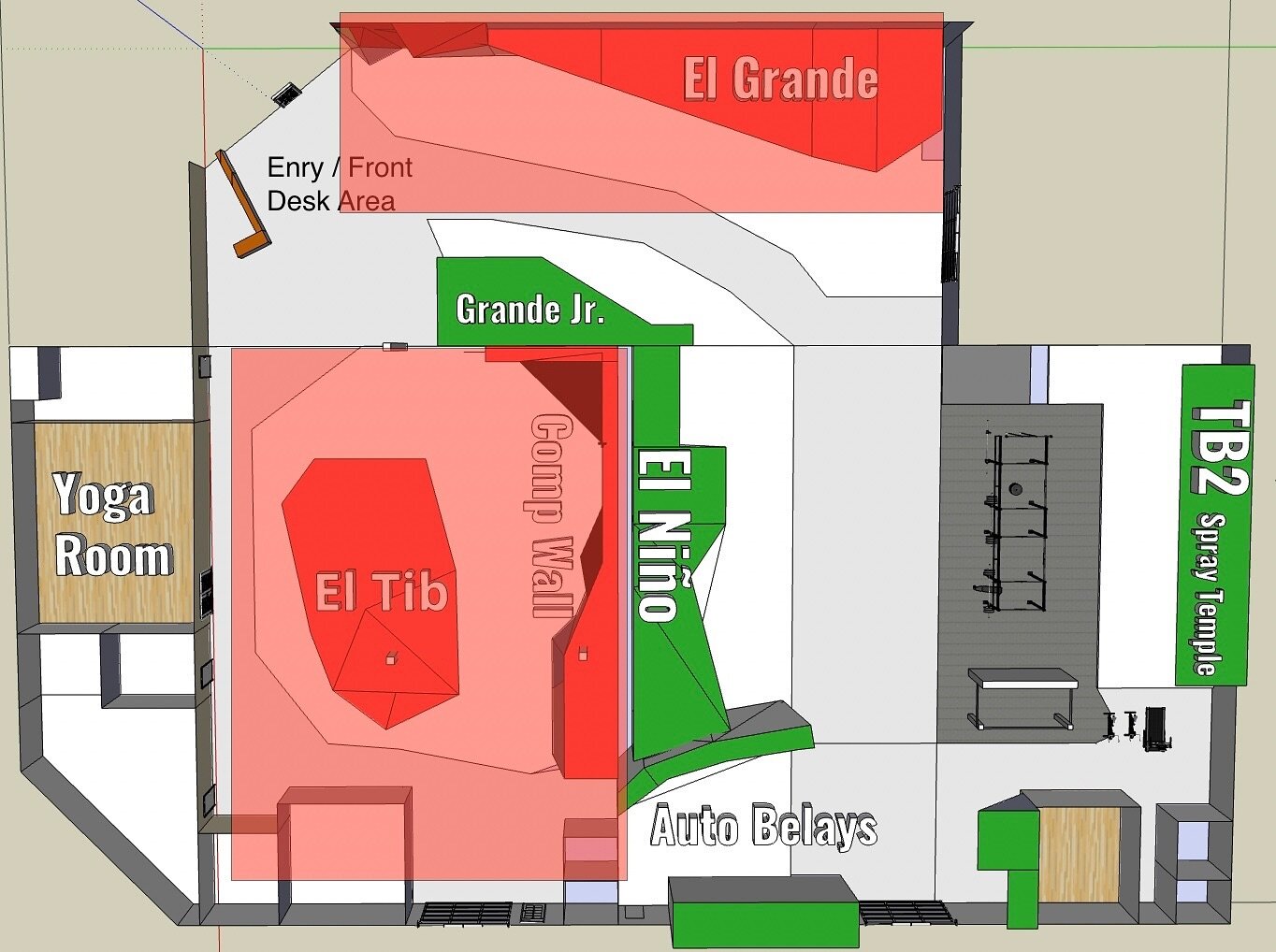 Heads up! We will be setting for a Youth Boulder Competition. Starting today walls in red will be closed for routesetting. All walls will reopen on Sunday!