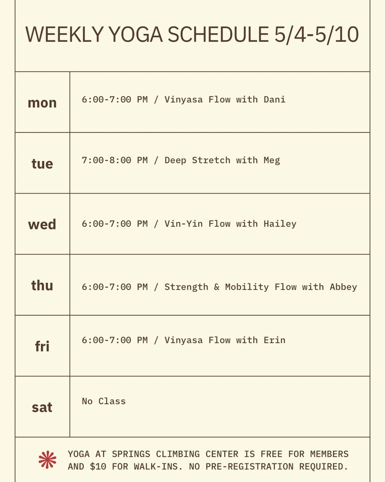 Happy Tuesday yogis! Here&rsquo;s a visual reminder of our class offerings this week! We hope to see you in studio - you deserve it!

#yoga #wellness #coloradosprings #climbing