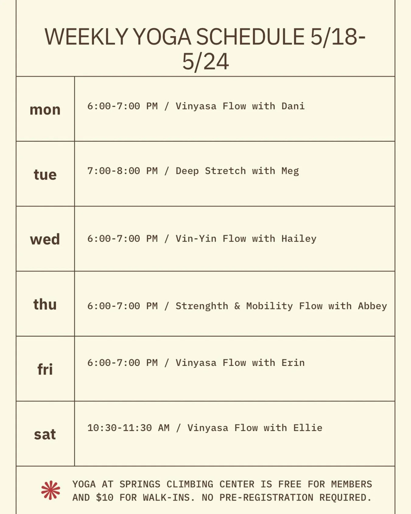 Happy Monday yogis! Here&rsquo;s what&rsquo;s cooking in the studio this week &hellip;. ✨🌿

Yoga at SCC is free for members and $10 to walk-in! No preregistration required!