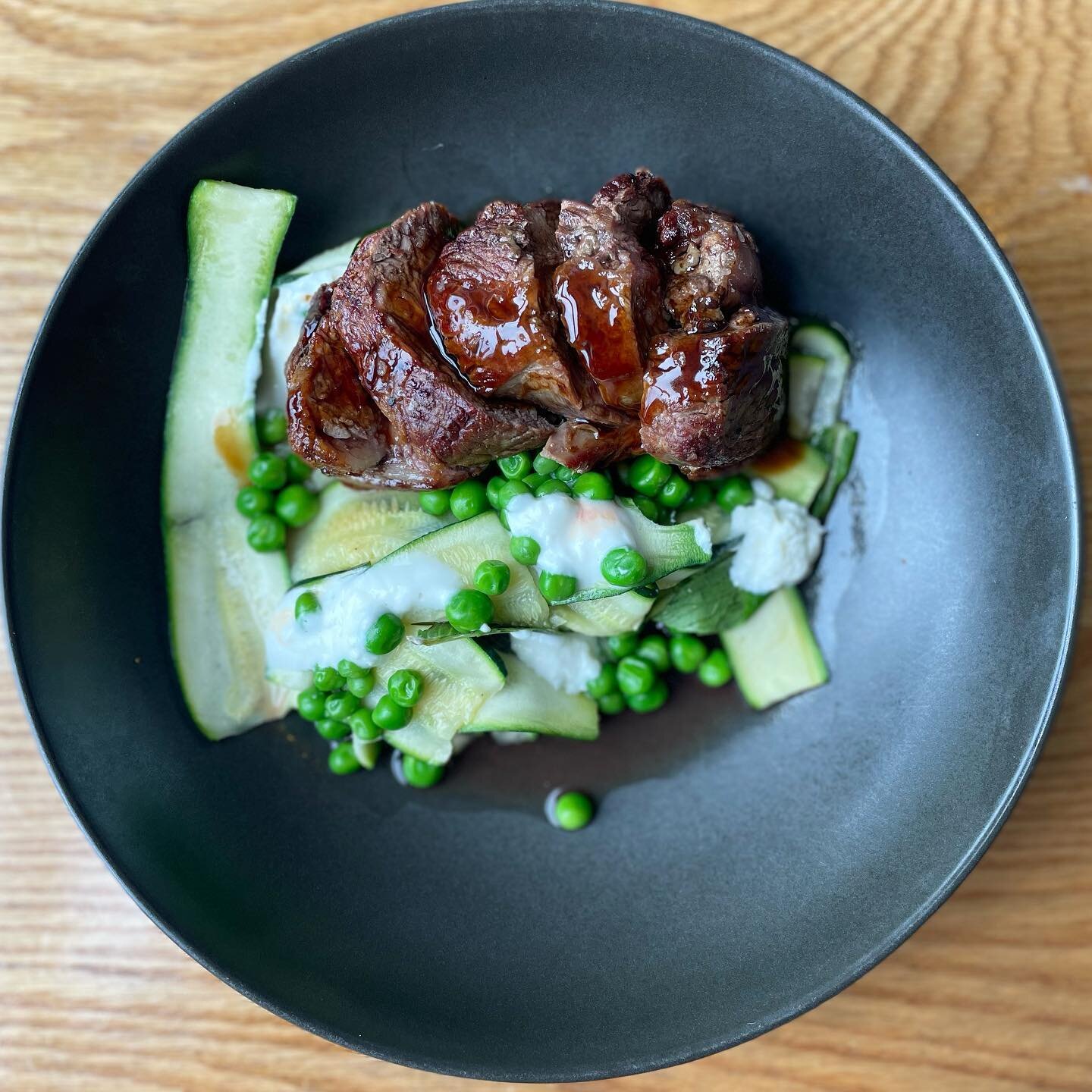 Roast Lamb Rump, zucchini, goats cheese, peas &amp; mint - 😋 on special now!