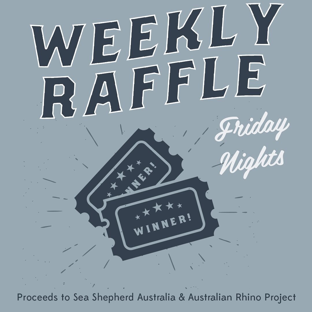 Every Friday we host a raffle at The Bay! All proceeds go to @seashepherdaustralia 🐋 &amp; @ausrhinoproject 🦏. Charities working hard to save ocean life &amp; rhinos for future generations.