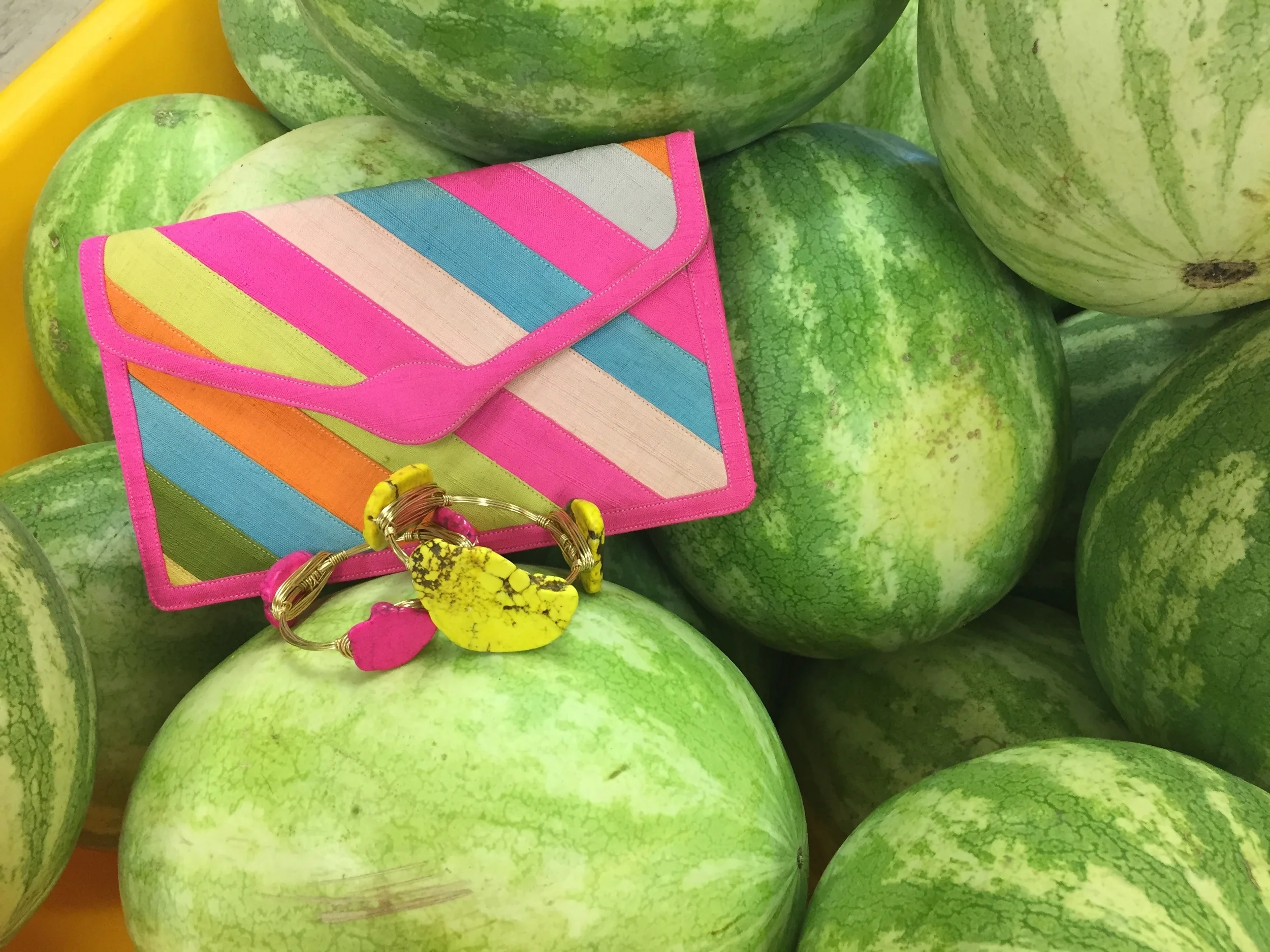 Bangles by Sweet Tea Jewels: Yellow Mustard and Havana Cabana, purse: Vintage Bag by Coblentz 
