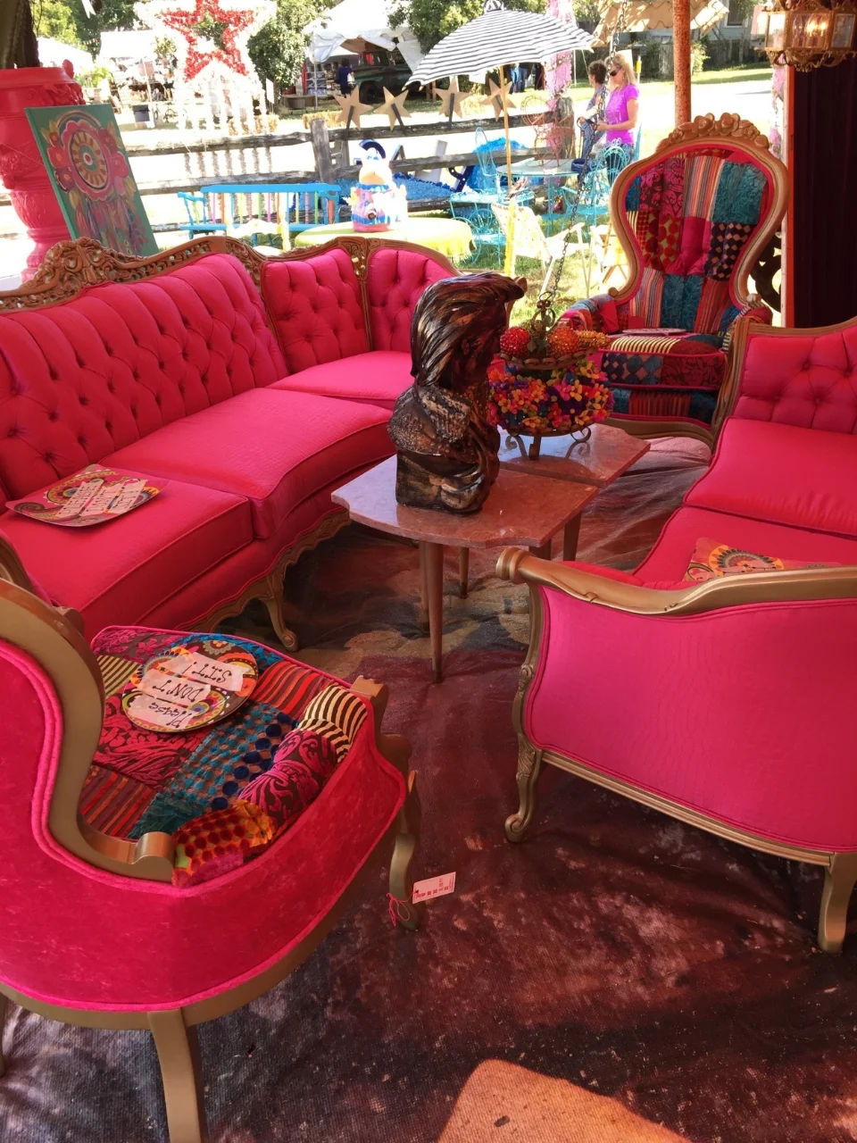 I will now and for always want a hot pink sofa! I can't un-see this...It was magical! But I never even got a chance to see the price or even know the name of the booth I was in. { I had missed placed my father at the time, and I was more focused on find him, than on this amazing couch.} Another helpful tip during TX ANTIQ Week: Way, leads on to way...If you want something, get it! I can't explain how large of an area this event covers, and trust me... if you don't grab it when you see it, you'll miss out. 